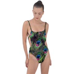 Peacock-army Tie Strap One Piece Swimsuit