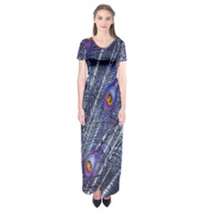 Peacock-feathers-blue Short Sleeve Maxi Dress by nateshop