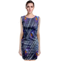 Peacock-feathers-blue Sleeveless Velvet Midi Dress by nateshop