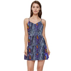 Peacock-feathers-blue Short Frill Dress