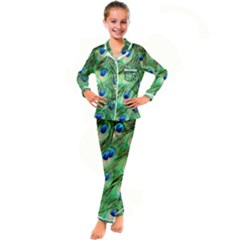 Peacock-green Kid s Satin Long Sleeve Pajamas Set