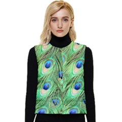 Peacock-green Women s Short Button Up Puffer Vest
