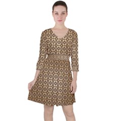 Background-chevron Chocolate Quarter Sleeve Ruffle Waist Dress
