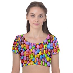 Candy Velvet Short Sleeve Crop Top  by nateshop