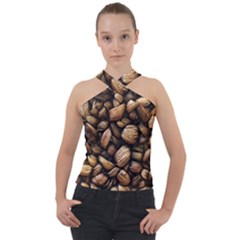 Coffe Cross Neck Velour Top