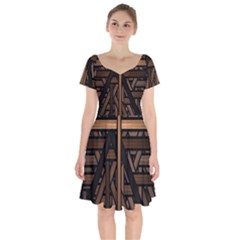 Fractal-dark Short Sleeve Bardot Dress by nateshop