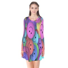 Smilie Long Sleeve V-neck Flare Dress by nateshop