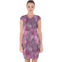 Abstract-pink Capsleeve Drawstring Dress 