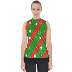 Background-green Red Star Mock Neck Shell Top by nateshop