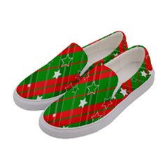 Background-green Red Star Women s Canvas Slip Ons by nateshop