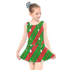 Background-green Red Star Kids  Skater Dress Swimsuit by nateshop