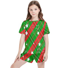 Background-green Red Star Kids  Tee And Sports Shorts Set by nateshop