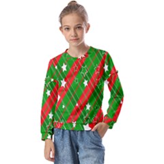 Background-green Red Star Kids  Long Sleeve Tee With Frill 