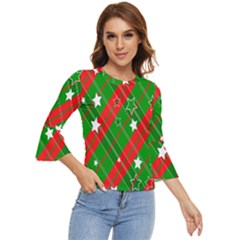 Background-green Red Star Bell Sleeve Top