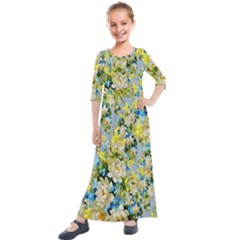 Background-flower White Kids  Quarter Sleeve Maxi Dress by nateshop