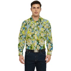 Background-flower White Men s Long Sleeve Pocket Shirt  by nateshop