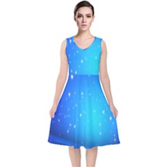 Background-blue Star V-neck Midi Sleeveless Dress  by nateshop