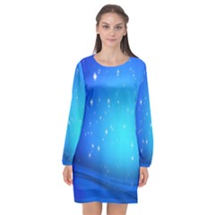 Background-blue Star Long Sleeve Chiffon Shift Dress  by nateshop
