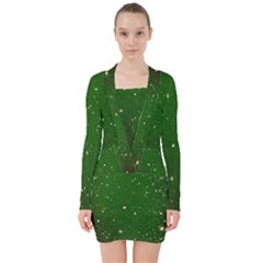 Background-star -green V-neck Bodycon Long Sleeve Dress by nateshop