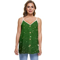 Background-star -green Casual Spaghetti Strap Chiffon Top by nateshop