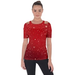 Background-star-red Shoulder Cut Out Short Sleeve Top by nateshop