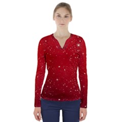 Background-star-red V-neck Long Sleeve Top by nateshop