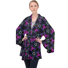 Background-triangle Long Sleeve Velvet Kimono  by nateshop