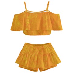 Background-yellow Kids  Off Shoulder Skirt Bikini