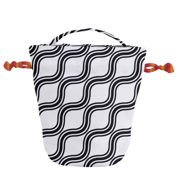 Diagonal-black White Drawstring Bucket Bag