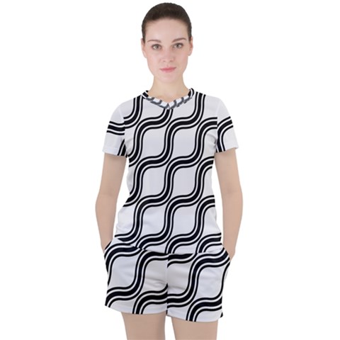 Diagonal-black White Women s Tee And Shorts Set by nateshop