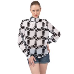 Diagonal-black White High Neck Long Sleeve Chiffon Top by nateshop