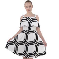 Diagonal-black White Cut Out Shoulders Chiffon Dress