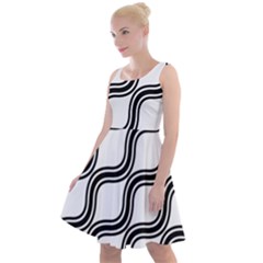 Diagonal-black White Knee Length Skater Dress