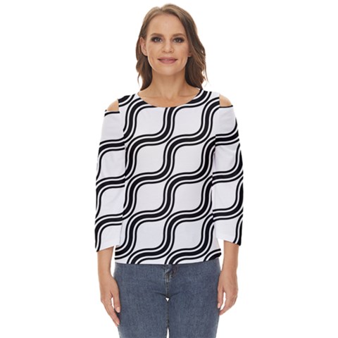 Diagonal-black White Cut Out Wide Sleeve Top by nateshop