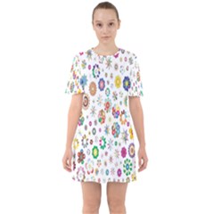  Background Chromatic Colorful Sixties Short Sleeve Mini Dress