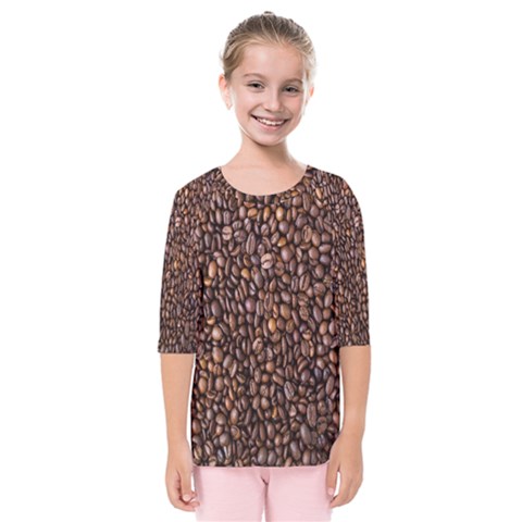 Coffee Beans Food Texture Kids  Quarter Sleeve Raglan Tee by artworkshop