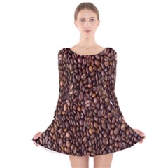 Coffee Beans Food Texture Long Sleeve Velvet Skater Dress by artworkshop