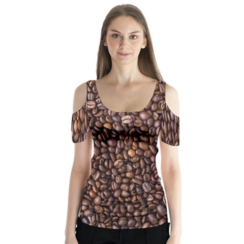 Coffee Beans Food Texture Butterfly Sleeve Cutout Tee  by artworkshop