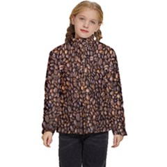 Coffee Beans Food Texture Kids  Puffer Bubble Jacket Coat by artworkshop