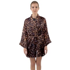 Coffee Beans Food Texture Long Sleeve Satin Kimono by artworkshop