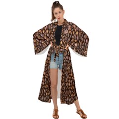 Coffee Beans Food Texture Maxi Kimono by artworkshop