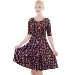 Coffee Beans Food Texture Quarter Sleeve A-line Dress by artworkshop