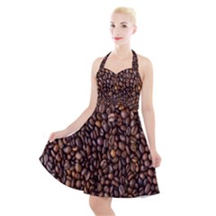 Coffee Beans Food Texture Halter Party Swing Dress  by artworkshop