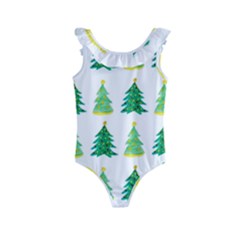 Christmas Trees Watercolor Decoration Kids  Frill Swimsuit