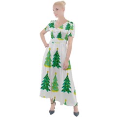 Christmas Trees Watercolor Decoration Button Up Short Sleeve Maxi Dress by artworkshop