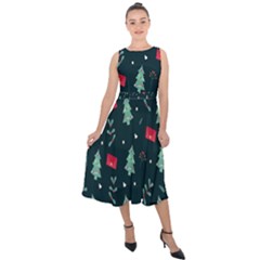 Christmas Pattern Design Midi Tie-back Chiffon Dress