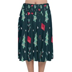 Christmas Pattern Design Velvet Flared Midi Skirt