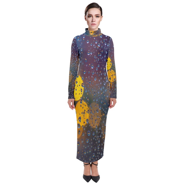 Bokeh Raindrops Window  Turtleneck Maxi Dress