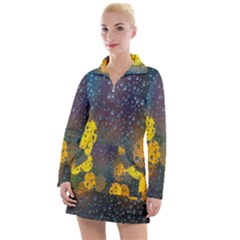 Bokeh Raindrops Window  Women s Long Sleeve Casual Dress by artworkshop