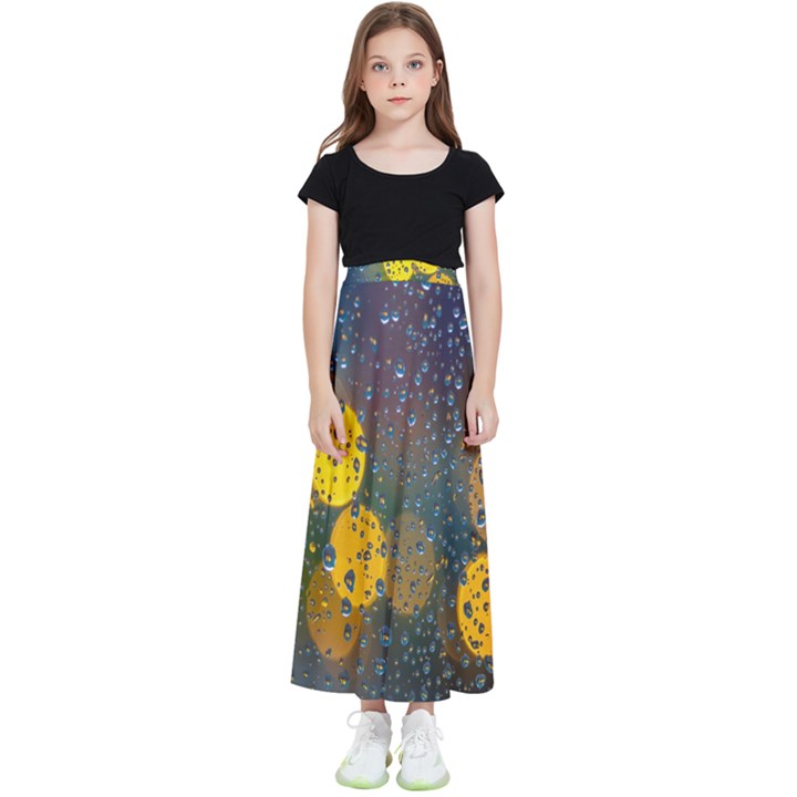 Bokeh Raindrops Window  Kids  Flared Maxi Skirt